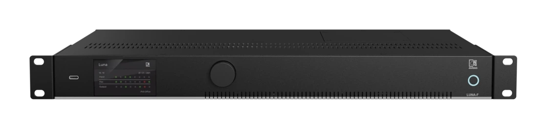 Tampak Perspektif depan AUDAC LUNA-F Network Audio Matrix Processor — audio matrix processor