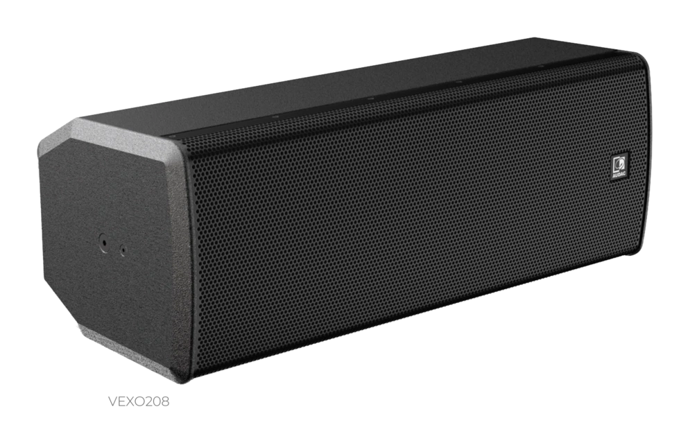 Tampak Render produk resmi VEXO208 (hitam), tampak sudut AUDAC VEXO208 — passive loudspeaker