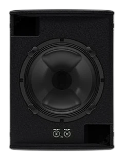 Tampak Tampak depan tanpa grille memperlihatkan driver koaksial Martin Audio FlexPoint FP12 — point source speaker