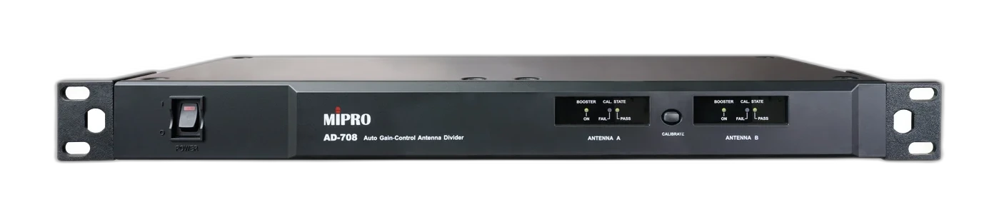 Tampak Render resmi tampak depan Mipro AD-708 UHF Wideband 4-Channel Antenna Divider with Auto Gain Controller — antenna divider