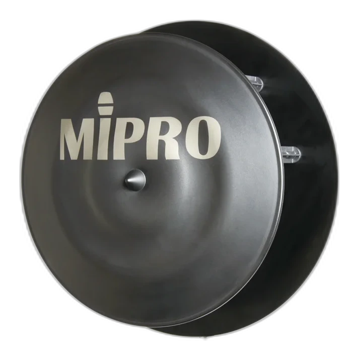 Tampak Render resmi tampak depan Mipro AT-100 UHF Wideband Multi-function Circularly Polarized Directional Antenna — external antenna