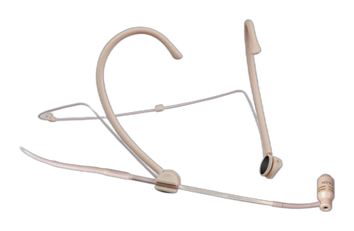 Tampak Render resmi MU-53HNS, headworn cardioid beige dengan boom Mipro MU-53HNS Unidirectional Headworn Microphone — headworn microphone