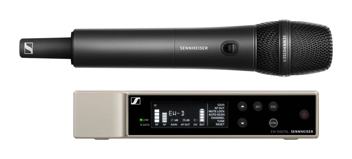 Tampak Render resmi set EW-D 835-S (receiver + handheld) Sennheiser EW-D 835-S SET — wireless microphone system