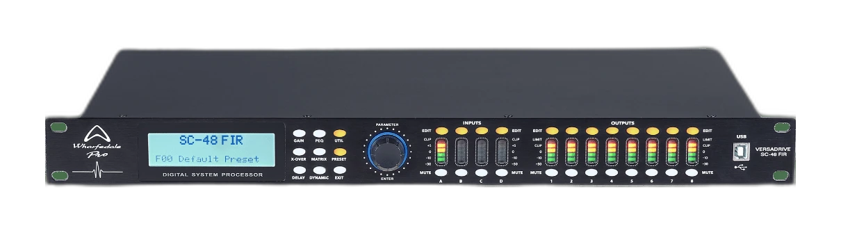Tampak front tilted Wharfedale Pro VERSADRIVE SC-48 FIR — digital loudspeaker management system
