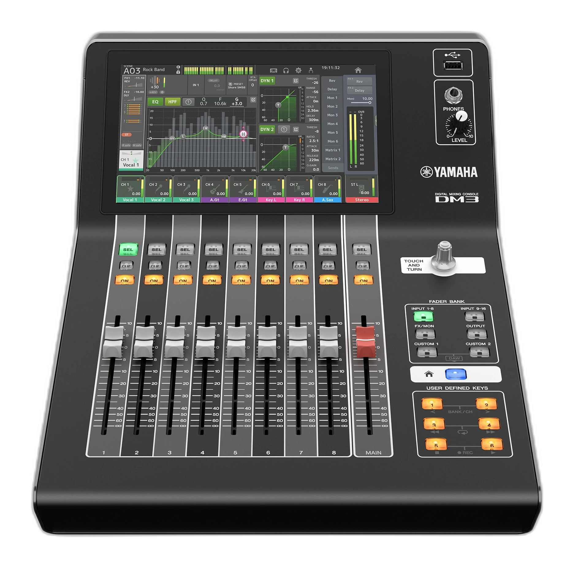 Tampak Tampak depan Yamaha DM3 — digital mixer